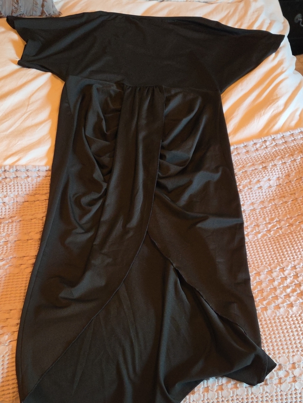 Women’s Black Midi Dress - Elegant Draped Wrap Style
